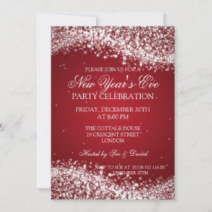 Eleganter Silvester Funkelwelle Rot Einladung
