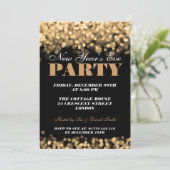 Eleganter Silvester Goldschimmernde Lichter Einladung (Stehend Vorderseite)