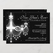 Eleganter Silvester Kronleuchter Schwarz Einladung (Vorne/Hinten)