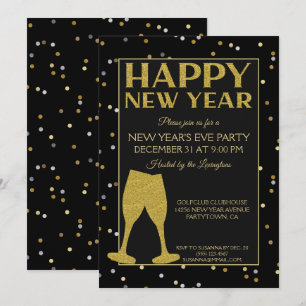 Eleganter Silvester Party Glitzer Confetti Einladung