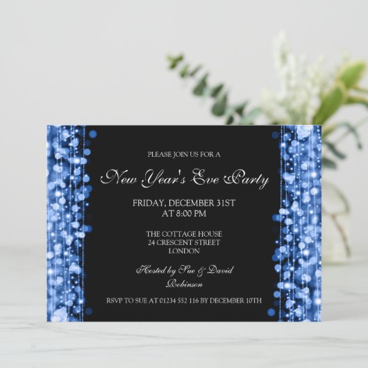 Eleganter Silvester Party Glitzern Einladung (Stehend Vorderseite)