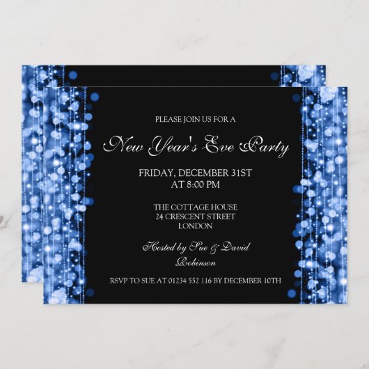 Eleganter Silvester Party Glitzern Einladung (Vorne/Hinten)