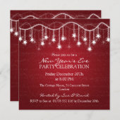 Eleganter Silvester Schimmersteine Rot Einladung (Vorne/Hinten)