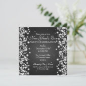 Eleganter Silvester Winter Sparkle Schwarz Einladung (Stehend Vorderseite)