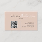Eleganter Simple Boho Beige Script QR-Code Visitenkarte (Rückseite)