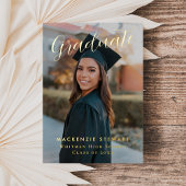 Eleganter Simple Script Foto Abschluss Gold Folieneinladung