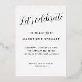 Eleganter Simple Script Foto Abschluss Gold Folieneinladung (Rückseite)