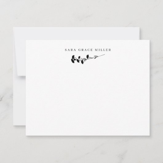 Eleganter Single Blume Schwarz und Weiß Mitteilungskarte (Vorderseite)