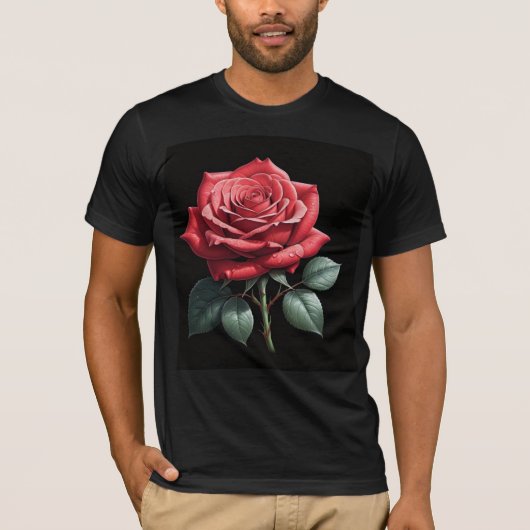 Eleganter Single Rote Rose T - Shirt - Minimalisti (Vorderseite)