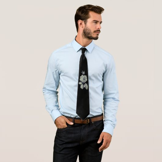 Eleganter Single Silver Peony Blume Black Floral Krawatte (Beispiel)