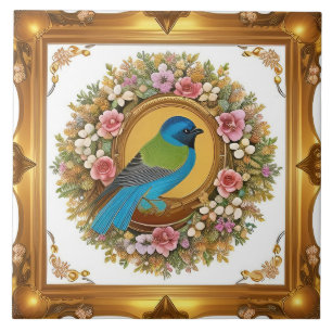 Eleganter Singvogel auf einem blumigen Ast Fliese