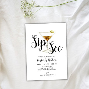Eleganter Sip and See Martini Babydusche Einladung