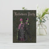 Eleganter Skelett-Shabby Chic-Damast Halloween Einladung (Stehend Vorderseite)