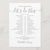 Eleganter Skript-Hochzeitsplan Zeitachse Programm (Vorderseite)