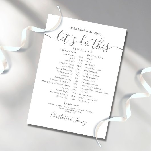 Eleganter Skript-Hochzeitsplan Zeitachse Programm