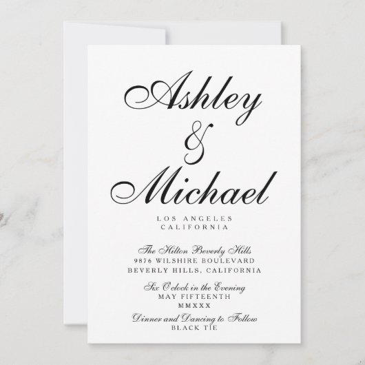 ELEGANTER SKRIPT TYPOGRAPHIE Schwarz/Weiß Hochzeit Einladung (Vorderseite)