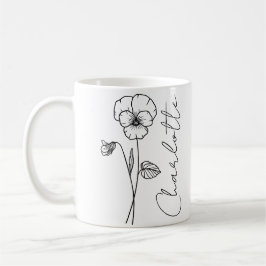 Eleganter Skriptname Februar Geburtstag Blume Viol Kaffeetasse