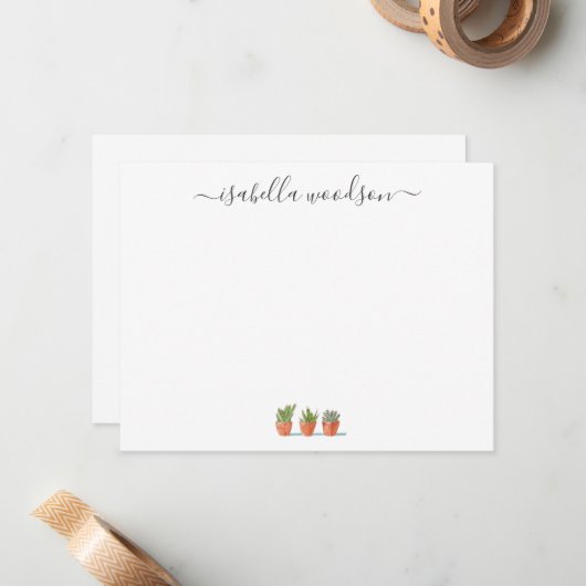 Eleganter Skriptname Succulent Cactus Mitteilungskarte (Vorderseite/Rückseite Beispiel)