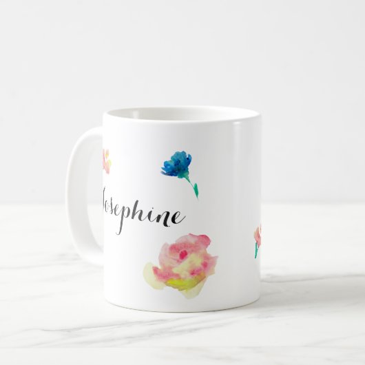 Eleganter Skripttyp, boho-Wasserfarbe-Blume Kaffeetasse (Vorderseite Links)