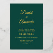 Eleganter Smaragd und Gold Wedding Foil Einladung (Vorderseite)