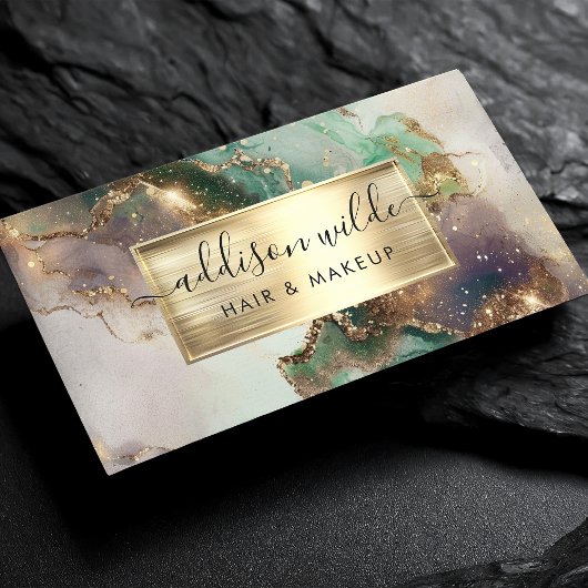 Eleganter smaragdfarbener Lila und goldener Marmor Visitenkarte