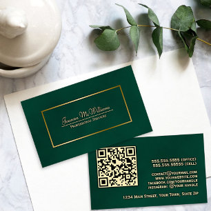 Eleganter Smaragdgrün- und Gold-Profi-QR-Code Visitenkarte