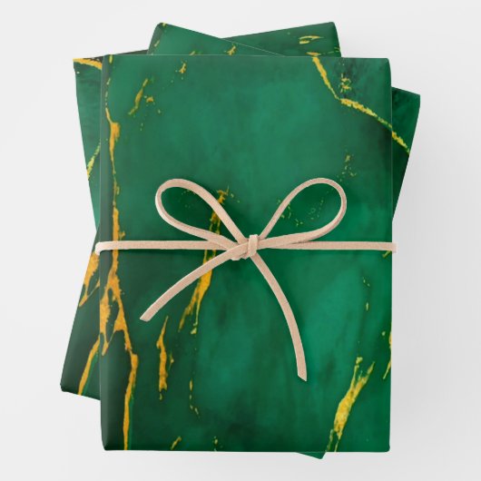 Eleganter Smaragdgrün- und Goldmarmor Geschenkpapier Set (Beispiel)