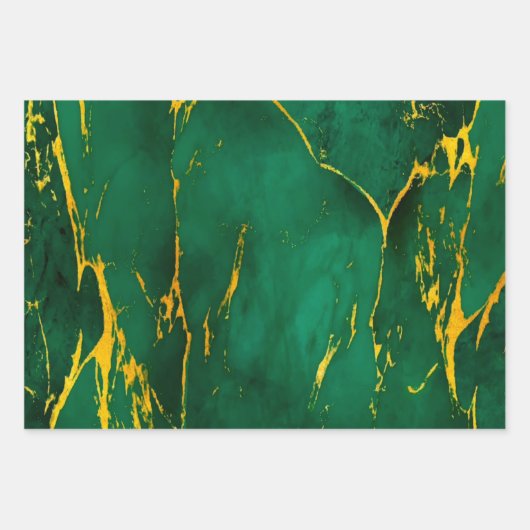 Eleganter Smaragdgrün- und Goldmarmor Geschenkpapier Set (Vorderseite)