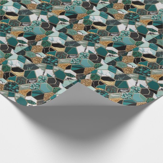 Eleganter smaragdgrüner, goldener und schwarzer ge geschenkpapier (Ecke)