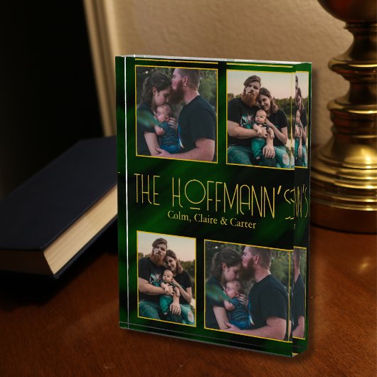 Eleganter Smaragdgrüner Goldrahmen 4 Foto Block