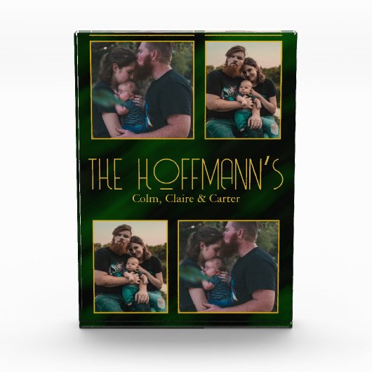 Eleganter Smaragdgrüner Goldrahmen 4 Foto Block (Vorderseite)