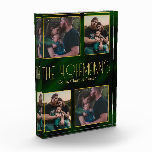 Eleganter Smaragdgrüner Goldrahmen 4 Foto Block (Links)