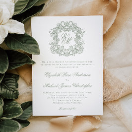 Eleganter Smaragdgrüner Monogramm-Hochzeitswappen Einladung