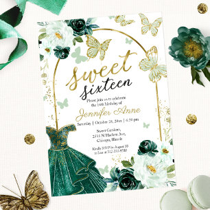 Eleganter Smaragdgrüner Sweet 16 Blumenkleid Einladung