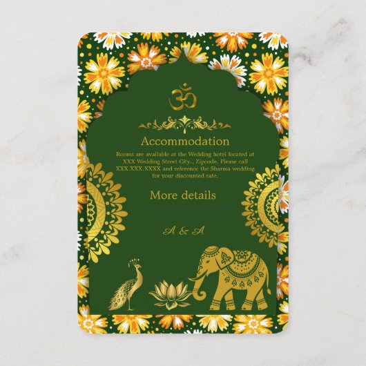 Eleganter smaragdgrüner & traditionelle Hinterduhr Begleitkarte (Rückseite)