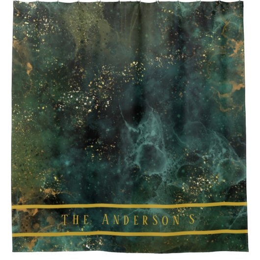 Eleganter smaragdgrüner und goldener Glitzer nach  Duschvorhang (Vorderseite)