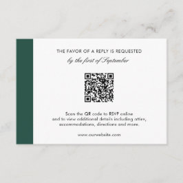 Eleganter Smarald Green Modern QR Code Hochzeit RSVP Karte