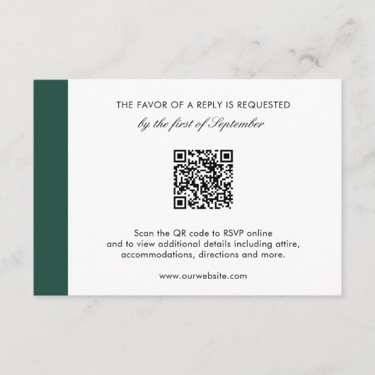 Eleganter Smarald Green Modern QR Code Hochzeit RSVP Karte (Vorderseite)
