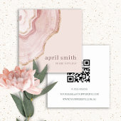 Eleganter Soft Blush Rose Gold Agate Marble QR Cod Quadratische Visitenkarte