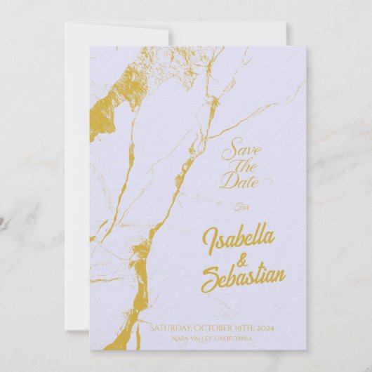 Eleganter Soft Lavendel & Gold-Marmor Save the Dat Einladung (Vorderseite)