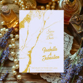Eleganter Soft Lavendel & Gold-Marmor Save the Dat Einladung