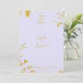 Eleganter Soft Lavender & Metal Gold Save the Date Einladung (Stehend Vorderseite)