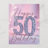 Eleganter Soft Lila & Silver Glitzer 50. Geburtsta Postkarte (Vorderseite)