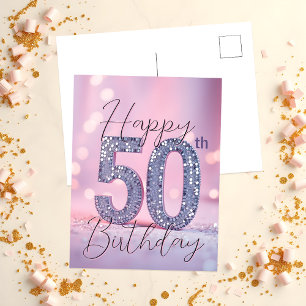 Eleganter Soft Lila & Silver Glitzer 50. Geburtsta Postkarte