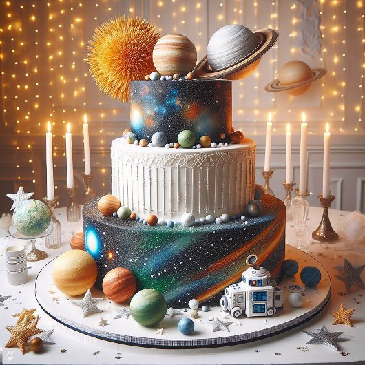 ELEGANTER SOLAR SYSTEM THEME KINDERGEBURTSTAG CAKE KARTE