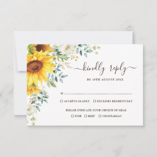 Eleganter Sommer Sonnenblumen Grüne Hochzeit RSVP Karte