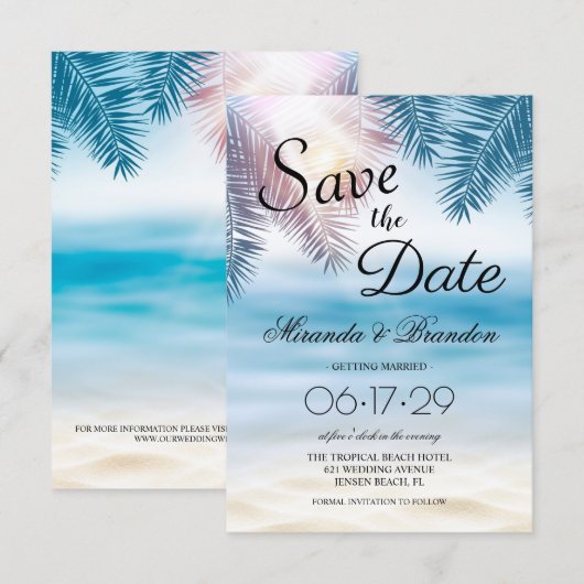 Eleganter Sommer-Strand mit tropischem Meer Save The Date (Vorne/Hinten)