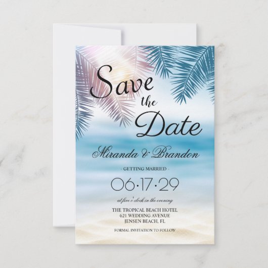 Eleganter Sommer-Strand mit tropischem Meer Save The Date (Vorderseite)