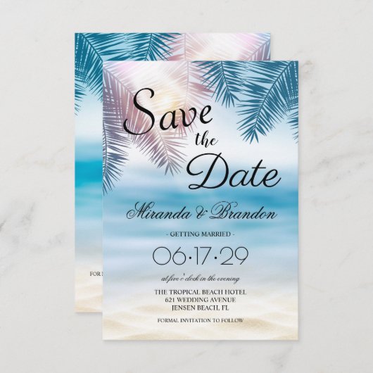 Eleganter Sommer-Strand mit tropischem Meer Save The Date (Vorne/Hinten)