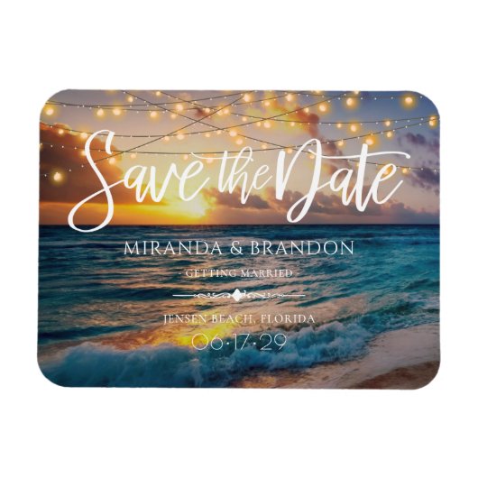 Eleganter Sommer Sunset Beach Hochzeit Save the Da Magnet (Horizontal)